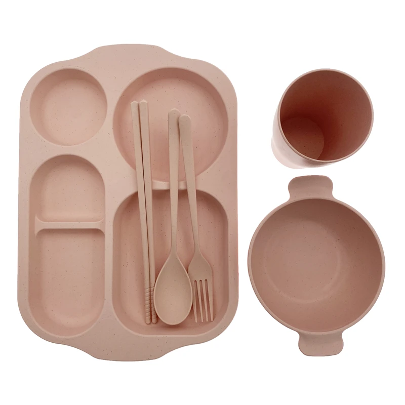 Corporate Promotional Gift Set Custom Wheat Straw 6Pcs Dinner Sets Promotional Business Gifts