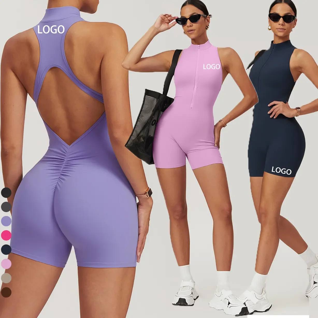 CLT8594 Tank Top Body Suits for Women Sleeveless Mock Turtle Neck bodysuit sexy Zip Up womens bodysuit