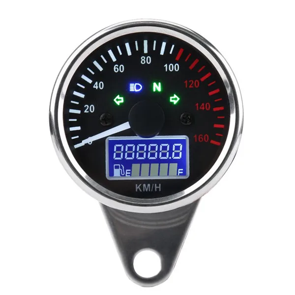 
Universal 0~160KM/H Motorcycle Digital LED LCD Speedometer Tachometer Speed Gauge Retro Chrome 