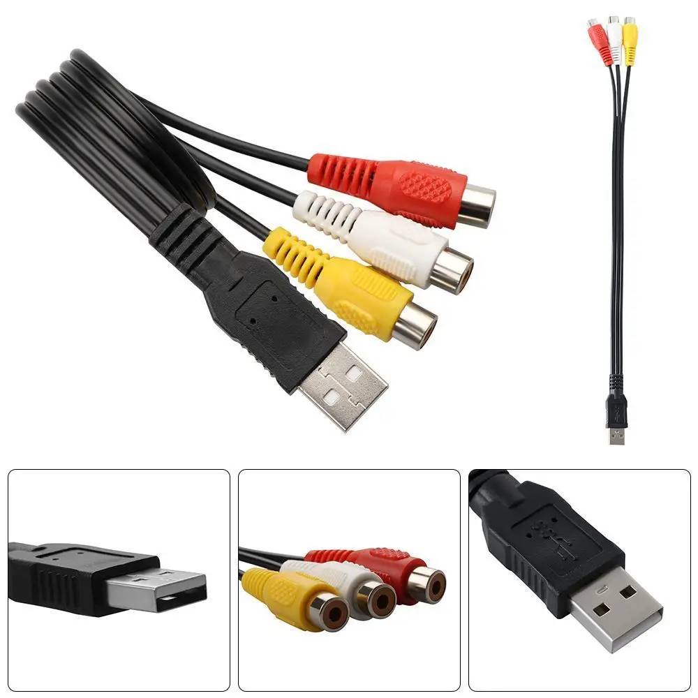 New Audio Adapter USB To 3 RCA Connector Portable Gold Plated Television Computer Wire Cable Cord Jack Plug Converter