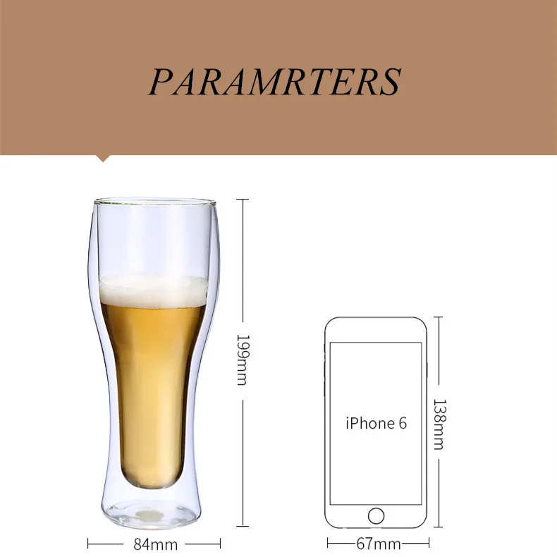 14oz New style Upside down clear borosilicate double wall glass beer mug glass cup with LFGB