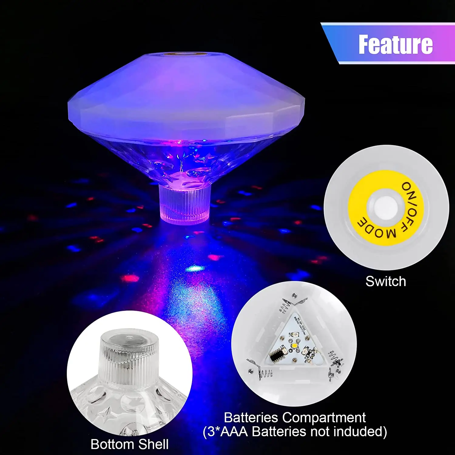 LED Color Changing Floating Pool Lights with 8 Modes Lighting Underwater Waterproof Floating Pond Light for Disco