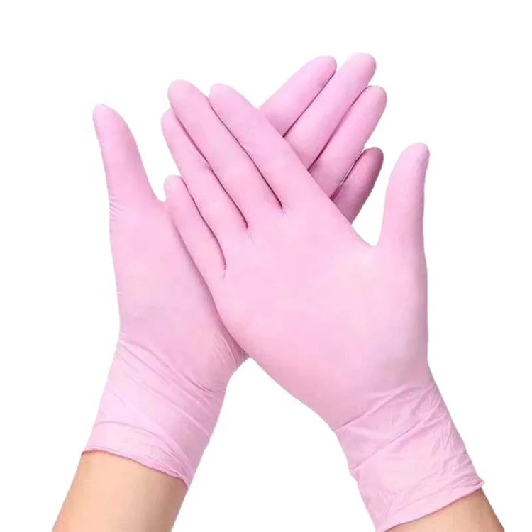 factory oem logo custom cleaning tattoo food service beauty salon spa hair nail art 3 mil pink pure nitrile glove work gloves