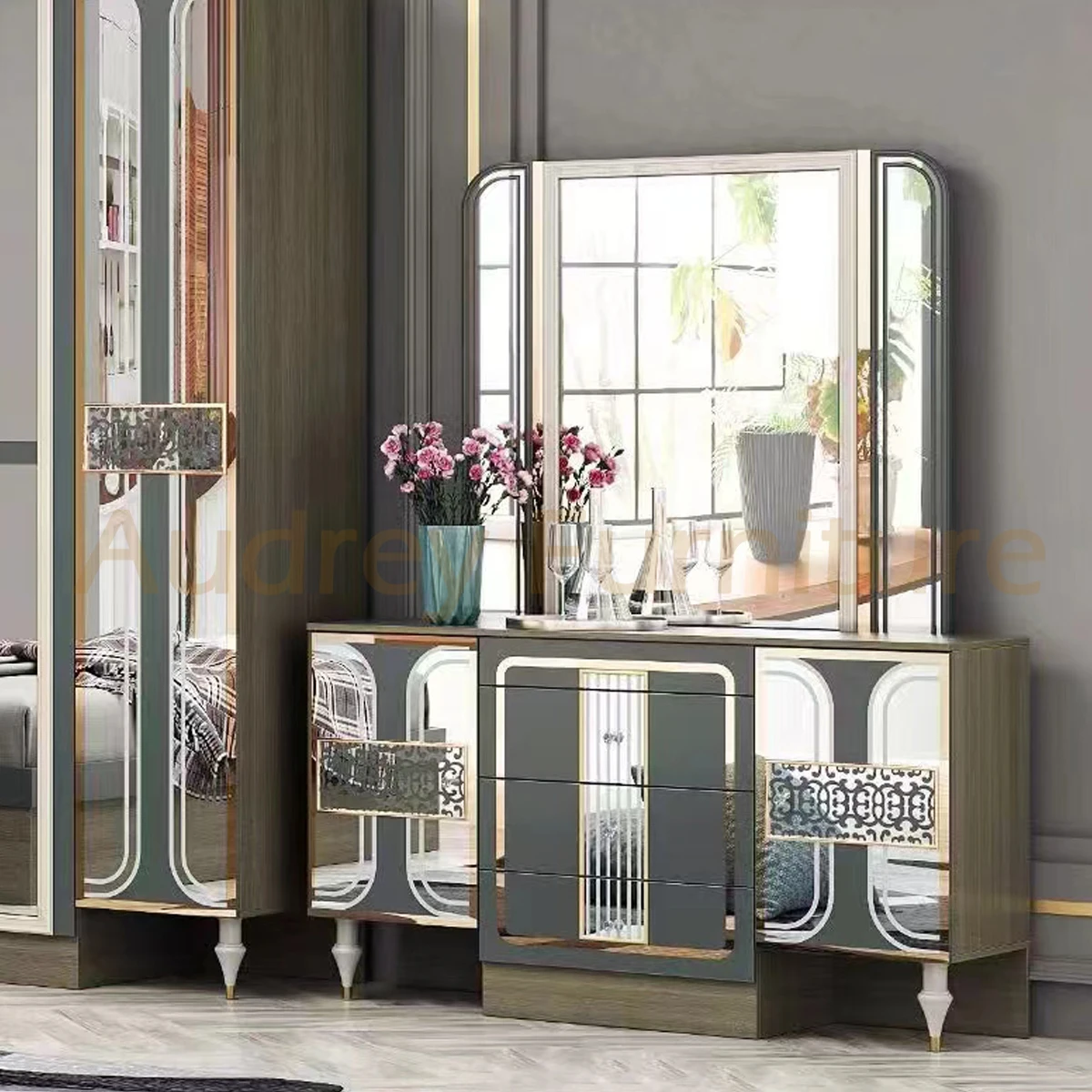 Audrey Luxurious King Bedroom Furniture Sets Led Lighted Modern Complete King Size Bedroom Sets