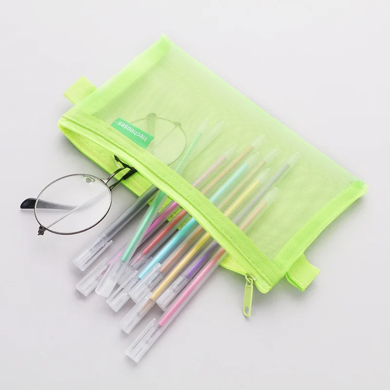 Simple Transparent Net Yarn Storage Bag Student Exam Portable Large Capacity Stationery Bag Pencil Case