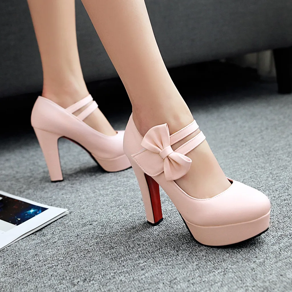 Розовые милые туфли-лодочки с круглым носком и бантом дизайнерские туфли на платформе милым