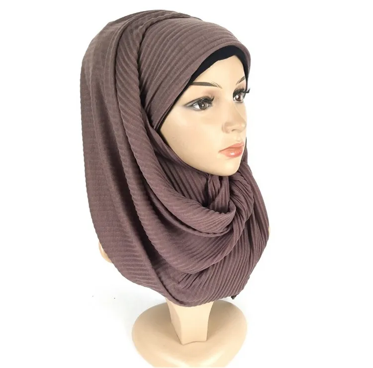 Zipei hot sale plain color head scarf pleated cotton jersey hijab wholesale