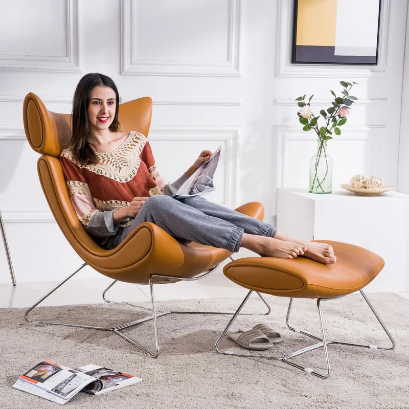 Bright yellow Foshan factory rotating chair luxury relax single sofa with ottoman