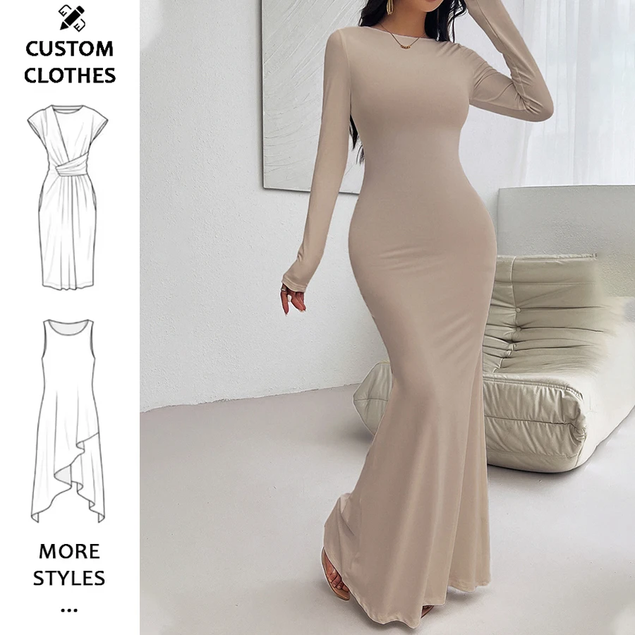 Fall 2024 women clothes sexy guangzhou female open back mermaid long dress vestidos de mujer elegante