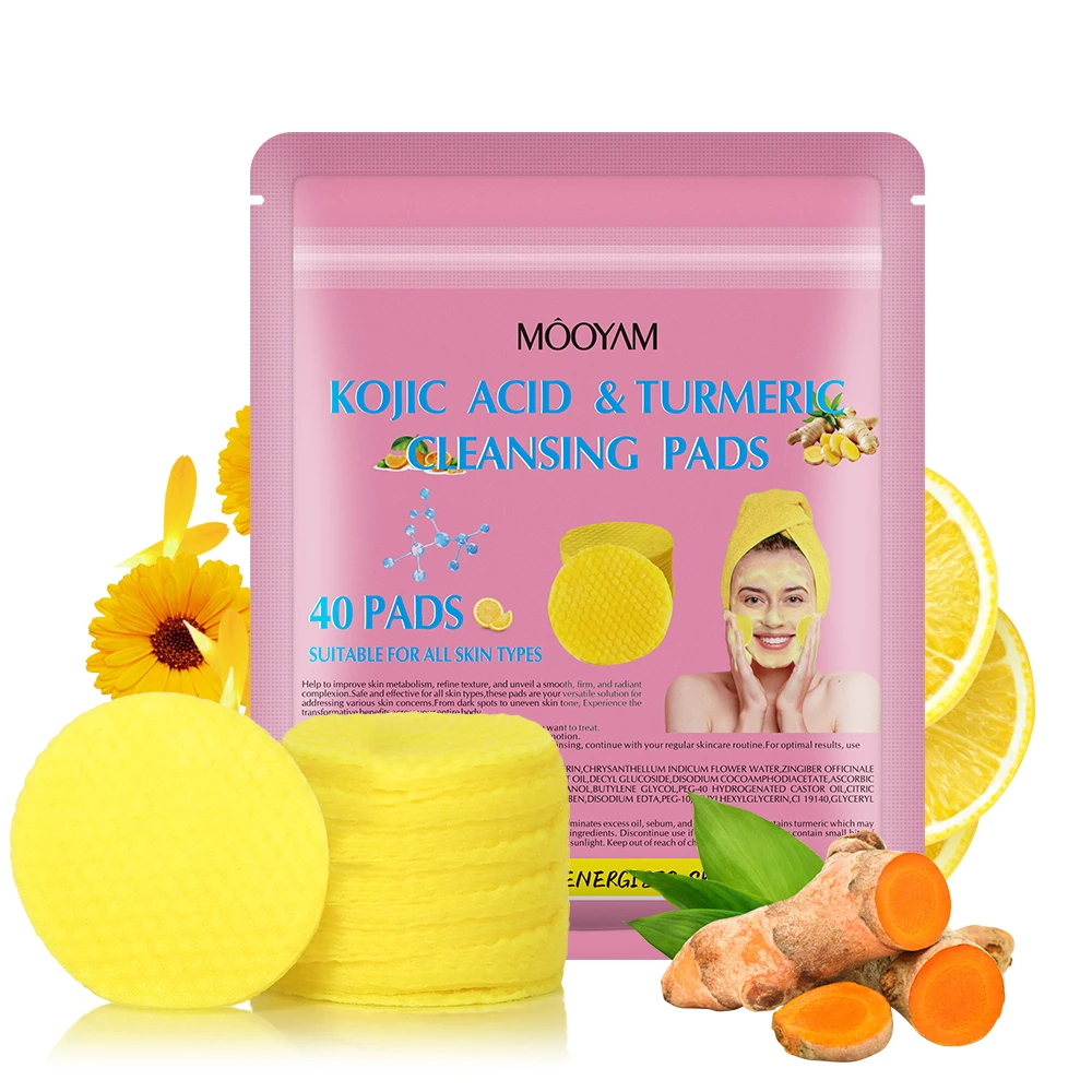 private label custom skin eliminates oil exfoliation face kojic acid turmeric cleansing pads,facial cleansing pad