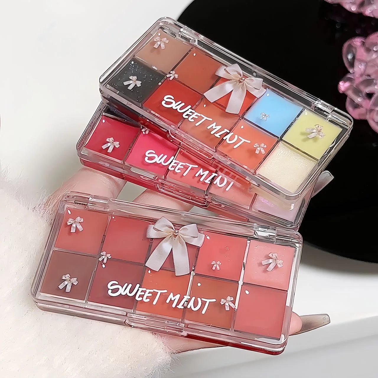 SWEET MINT Makeup Lip Gloss Moisturizing Long-lasting Watery Mirror Lip Tint Color Mixed Jelly Lipstick Palette