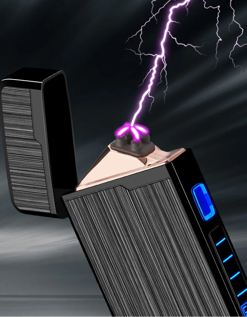 Brushed metal shell induction double arc usb rechargeable custom logo lighter