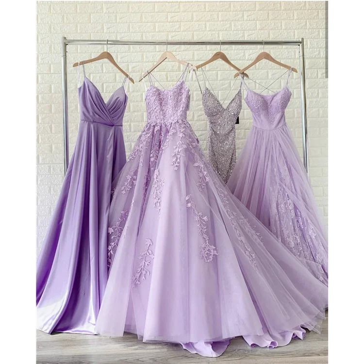 
Wholesale v neck spaghetti strap elegant purple sexy lady long evening dresses 