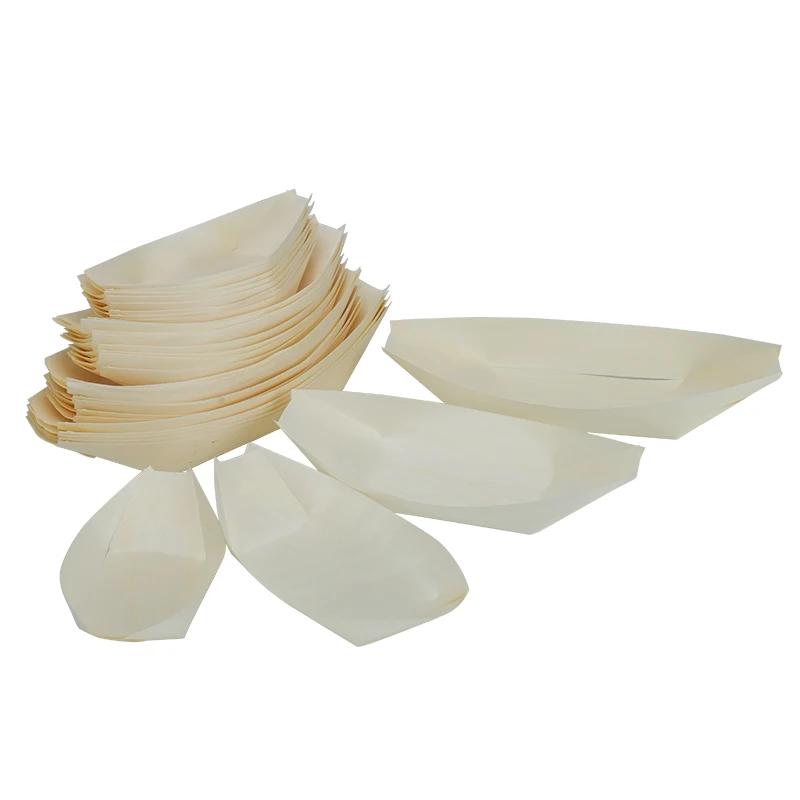 Disposable Wood Boat Plates Dishes Mini Sushi Boat Sushi Serving Tray wooden Leaf Boat Food Container Catering and Home tray