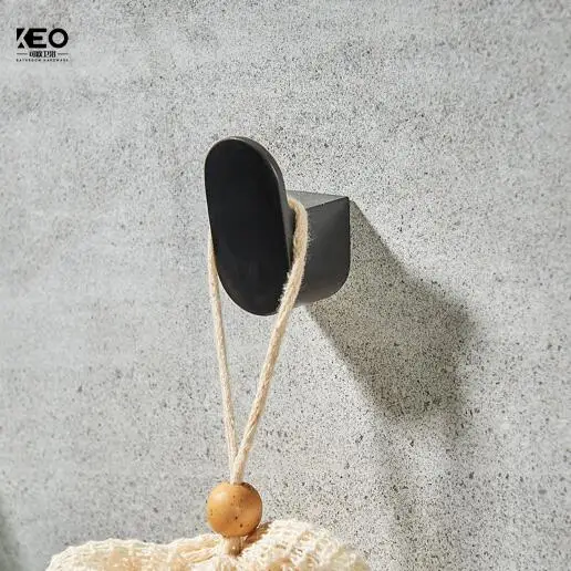 KEO High Quality Wall Mounted Brass Black Bathroom Toilet Single Coat Hook Clothes Towel Bath Towel Coat Hooks