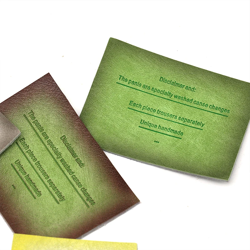 Wholesale Stylish Gradient Effect Washable Leather Patches With Design Metal Buckle Debossed Writing Men Jeans Leather Labels