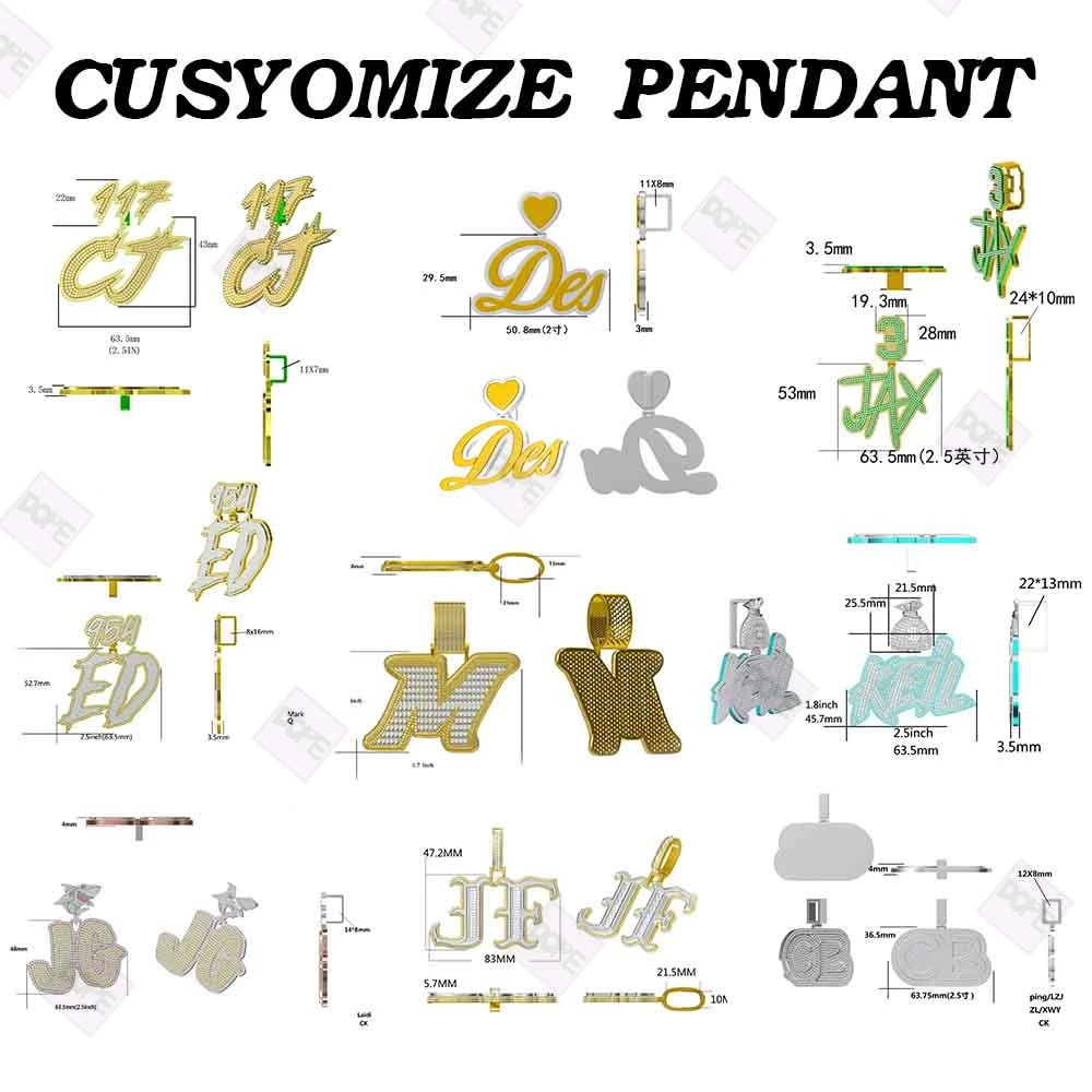 Hiphop Custom Moissanite Pendant Iced Out 925 Sterling Silver Star Bail 3D Eagle Name Pendant Moissanite Letter Pendant