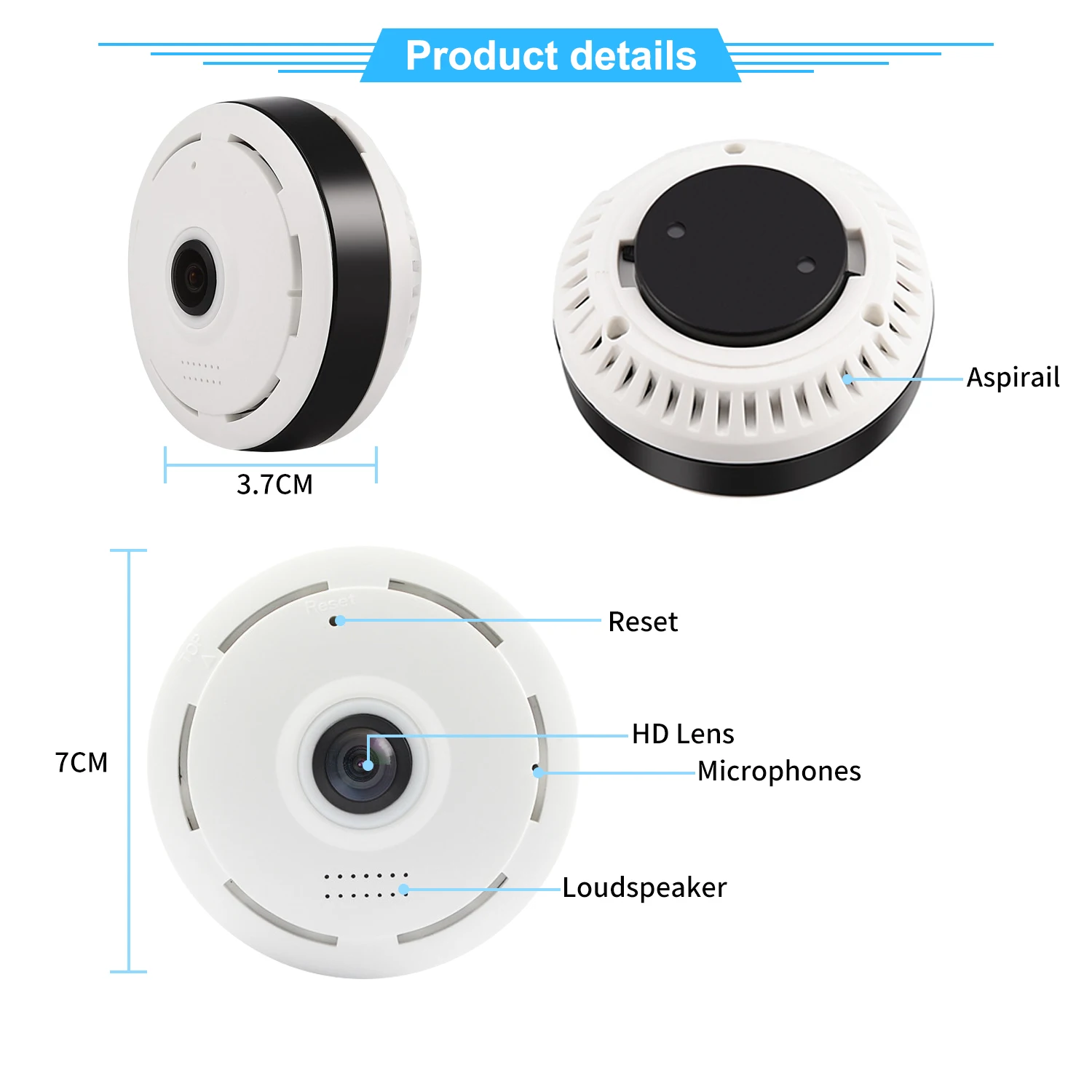 V380 Flying Saucer Smoke Detector Hd 5mp Fish Eyes Panoramic IP Wireless Wifi Camera