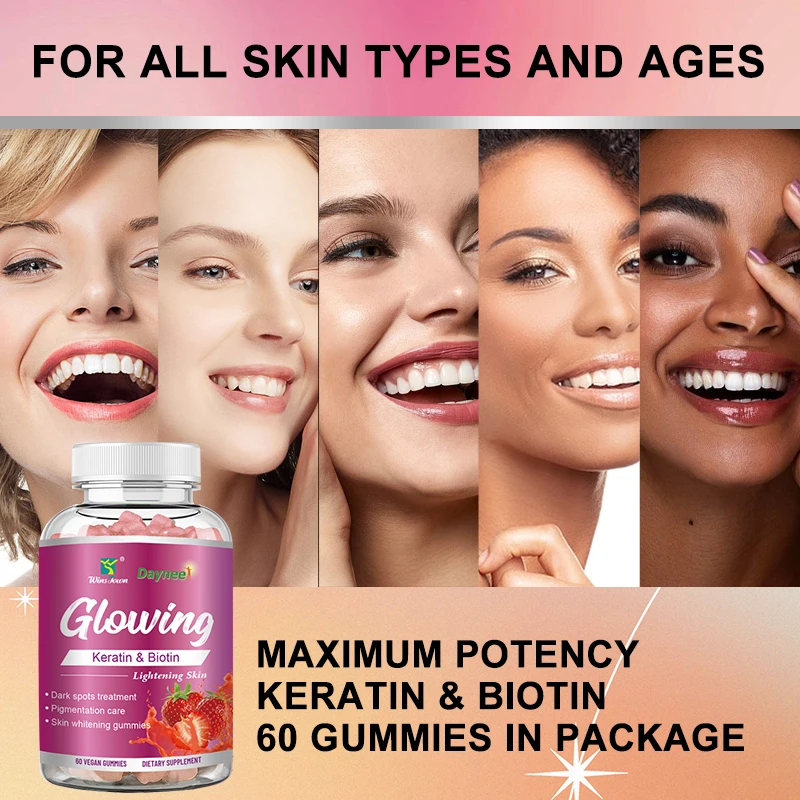 Winstown daynee skin glowing gummies keratin biotin lightening beauty OEM whitening glowing gummies for skin