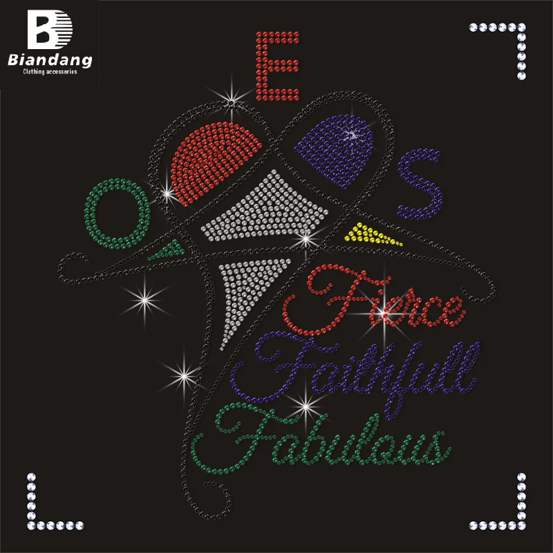 Top Selling OES Shiny Rhinestone Iron On Motif Custom Bling Rhinestone Heat Transfer Designs For Tees