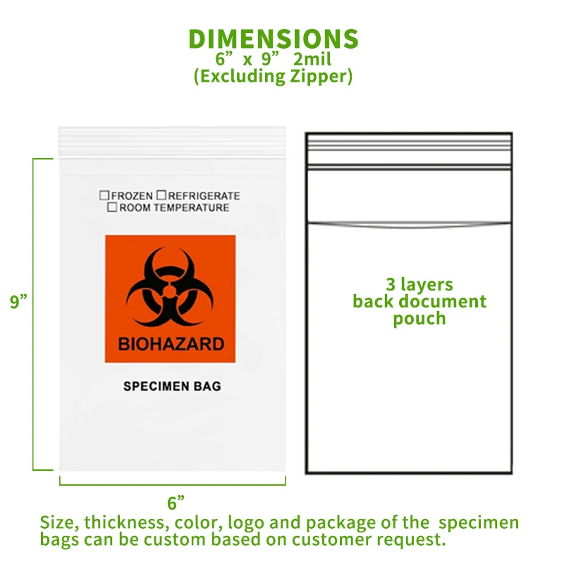 Factory Hospital Custom Disposal Eco-Friendly Plastic Medical 3 Layers 4 Layers Zipper Biohazard Sample Specimen Bags