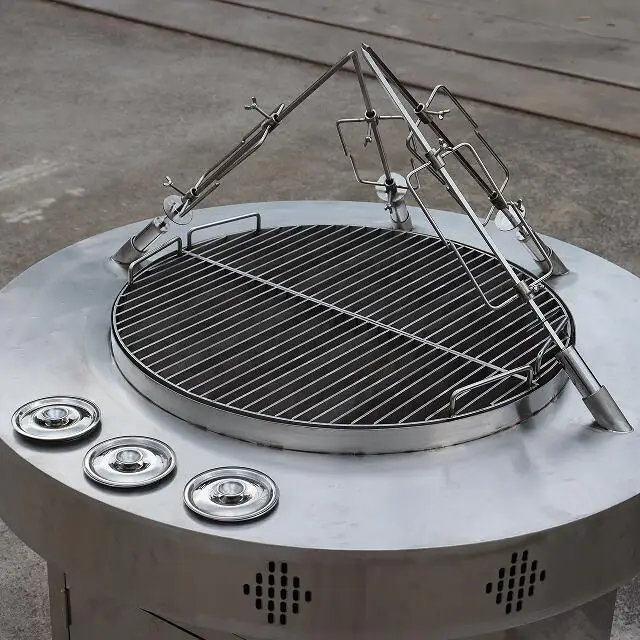 Outdoor large charcoal barbecue BBQ grill Round rotating Stainless steel bbq grill