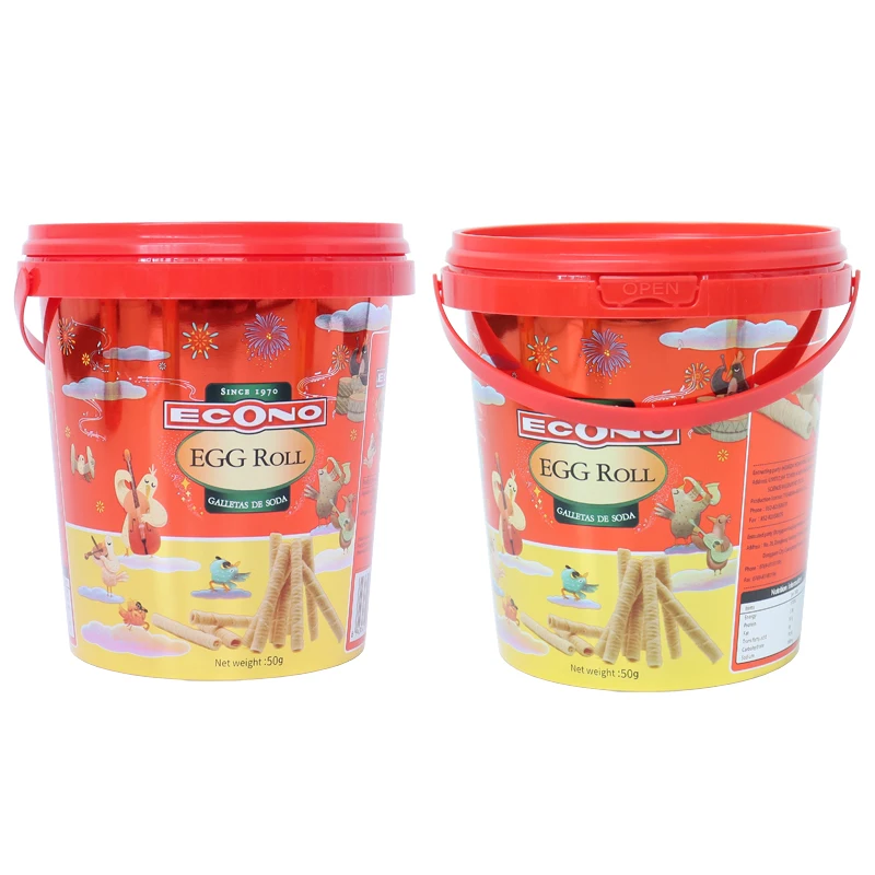 Custom round Printed Logo Color Plastic Bucket with Lid Candy Food Packaging Bucket with Handle for Gasoline or Paint Use