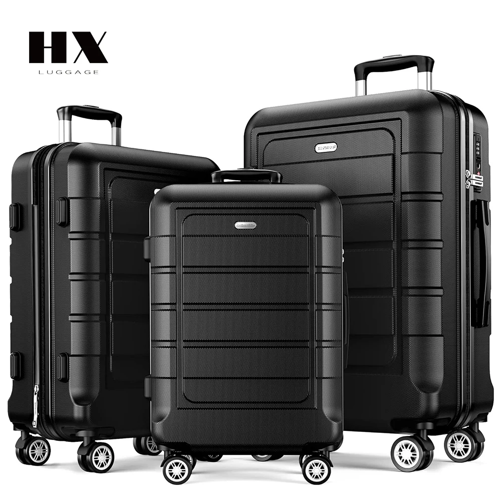 ABS+PC Luggage Shell  3 Pieces Sets Luggage Trolley suitcase 20 24 28 inch  durable lightweight carry on traveling bags TAS lock