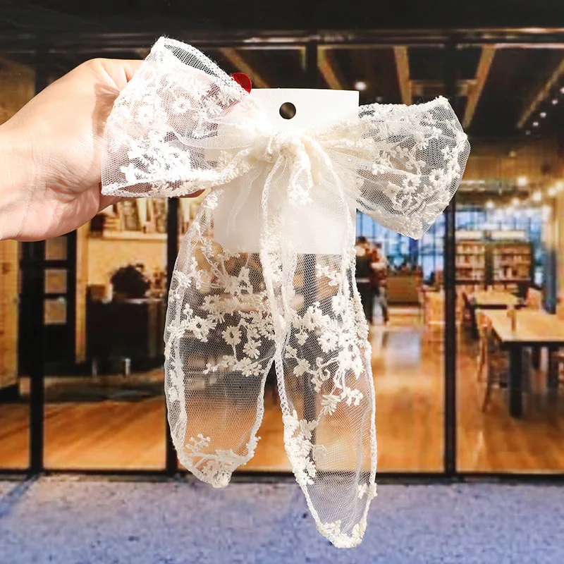 Large Bows for Girls Hair Big Bow Clip Scarf French Barrette with Long Silky Satin Ribbon Bowknot  Women Barrette Accessories