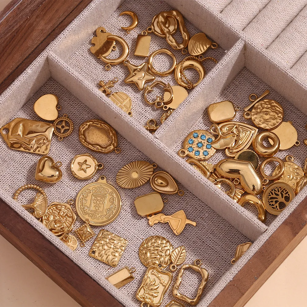 Personalized 14K Gold Plated Stainless Steel Round Heart Animal Zircon Signet Stample Charms Pendants For Jewelry DIY Making