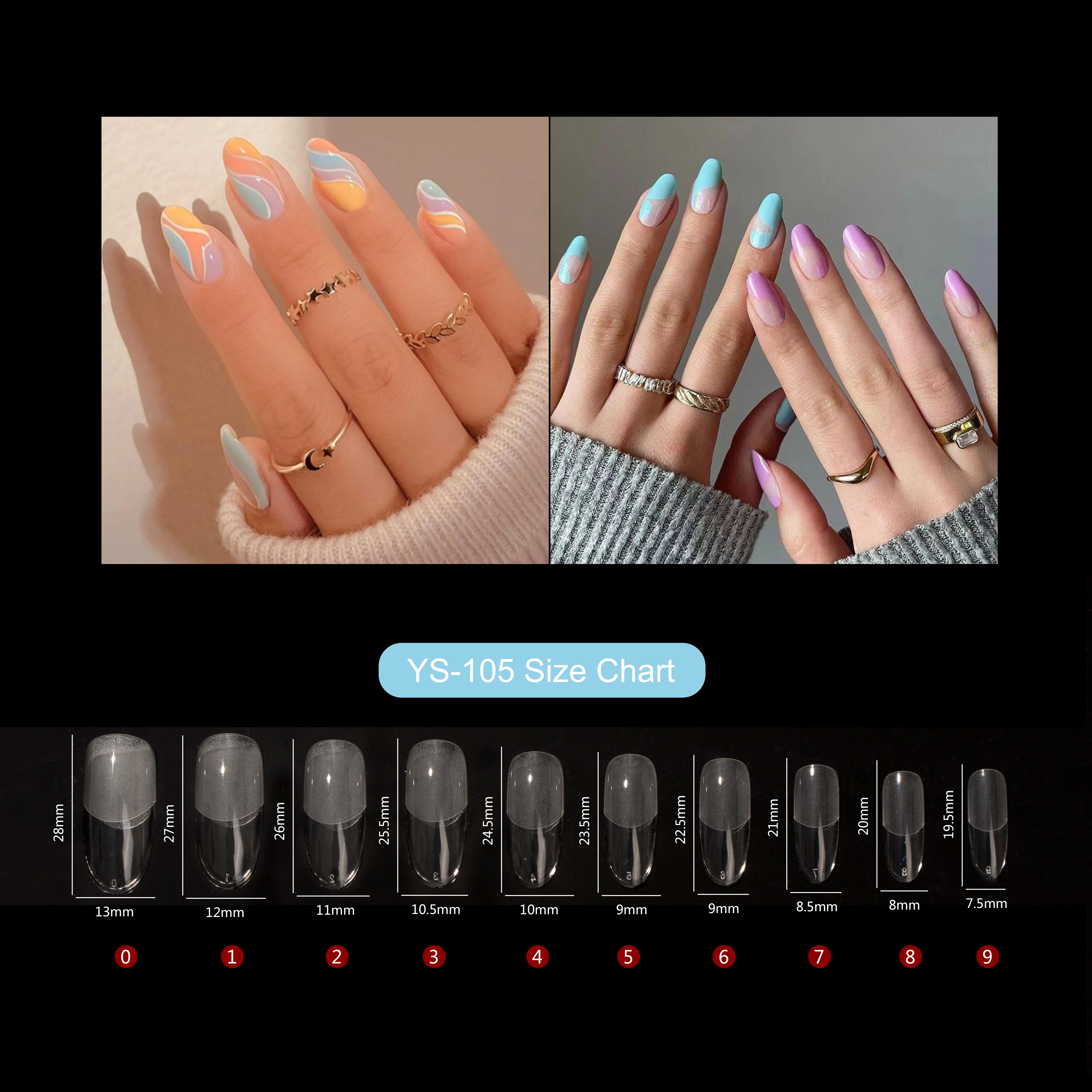 Low Moq high quality 12 sizes press on nail gel tips