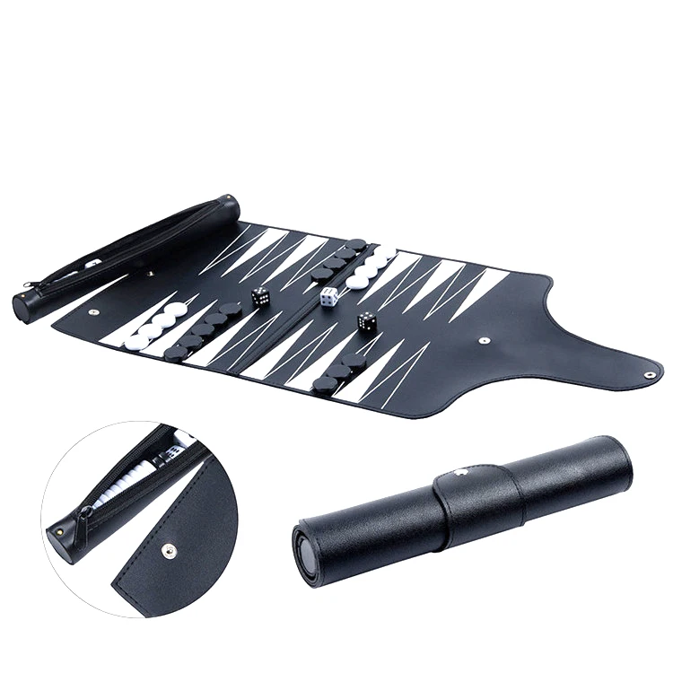 High Quality Rolling Leather PU Travel Roll-Up Backgammon Board Set