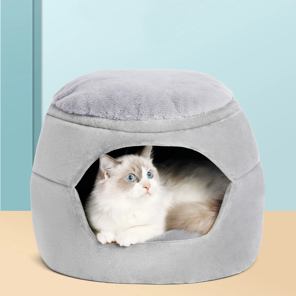 Hot selling semi-enclosed closed cat house memory foam pet bed for wholesale