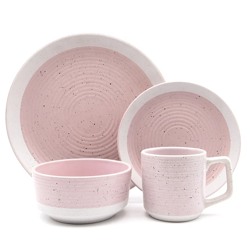 New arrival Eco-friendly two colors mat glazed stoneware dinnerware sets for cheap sale restaurant pink white ceramic dinner set