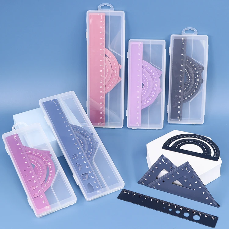 Линейка для рисования поставщик геометрического транспортира Алюминиевая линейка набор инструментов математический геометрический пластиковая коробка хранения