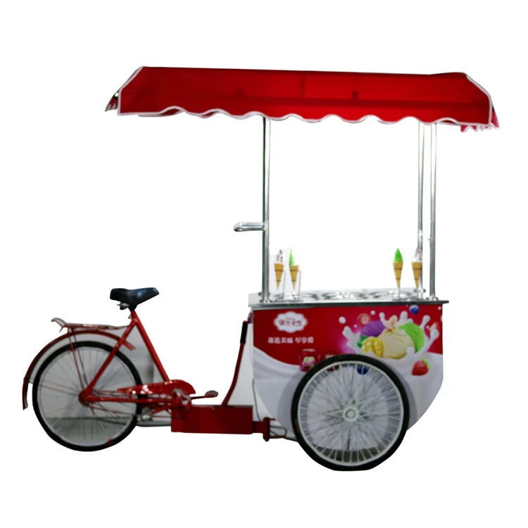 Front Loading Motorized Ice Cream Bike Gelato Three Wheel Bicycle With Chest Freezer For Sale