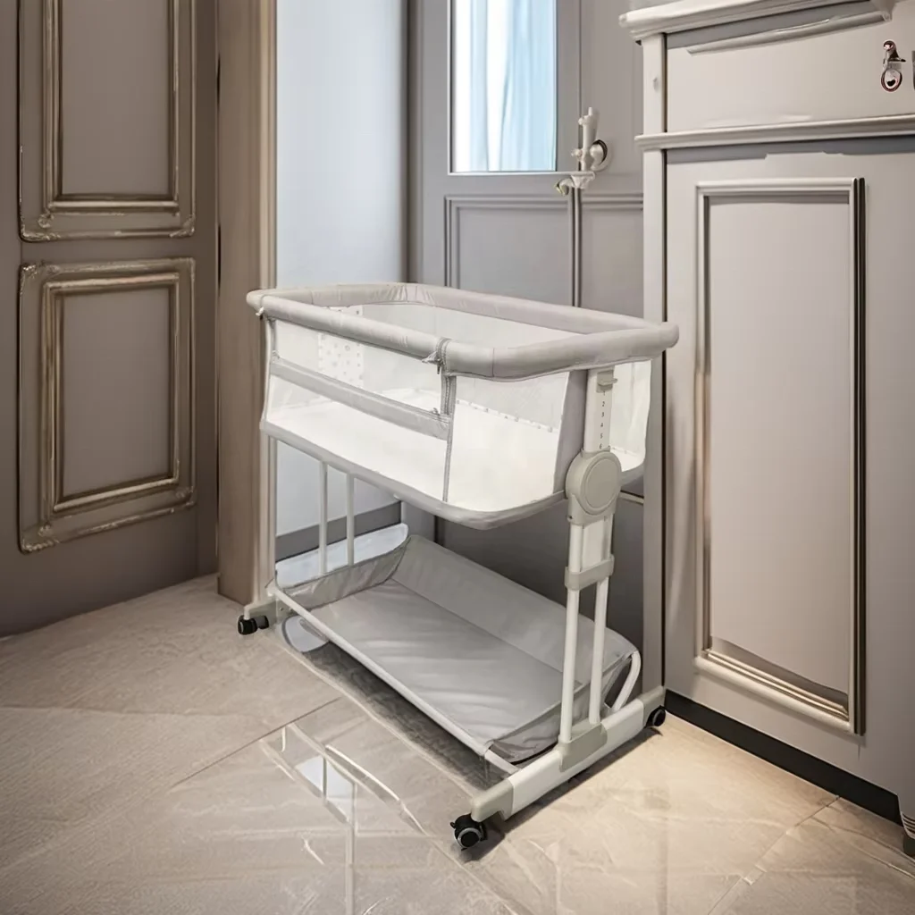 Baby 2-in 1 Customizable Indoor Safety Plastic Aluminum Kids Bed Folding Baby Cots