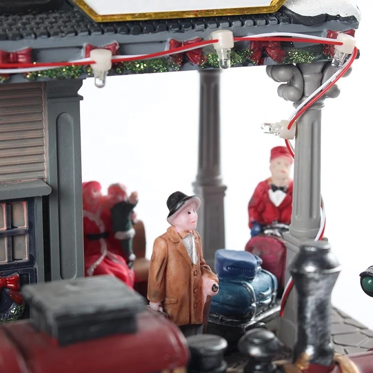 Wholesale  handicrafts Christmas decor Christmas village figurine with moving train Christmas village houses