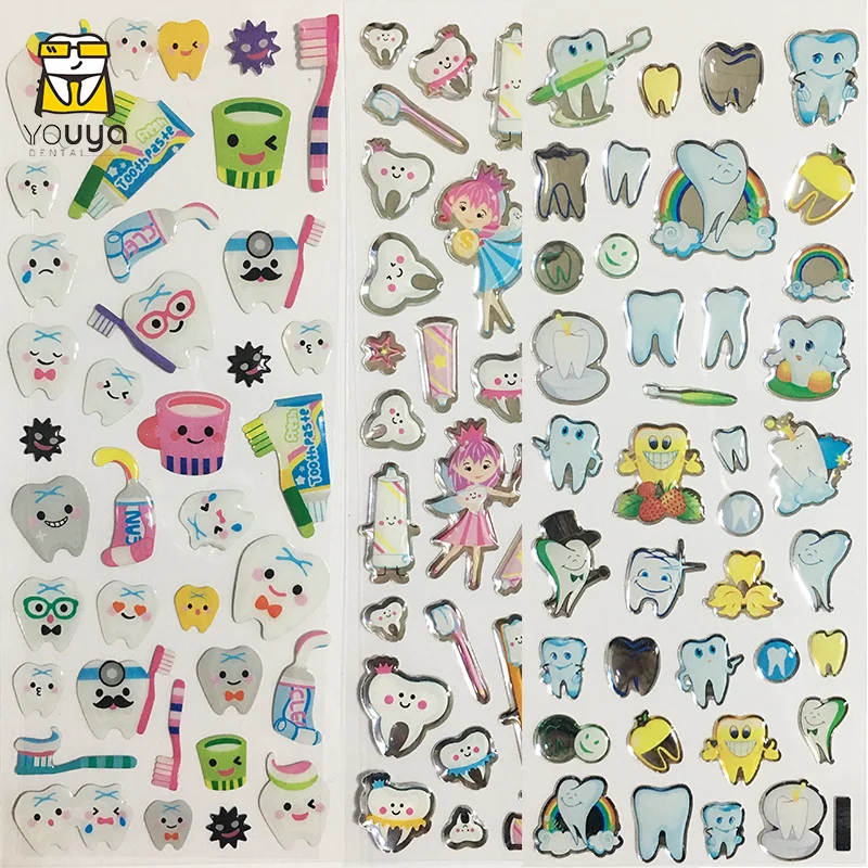 Dental Molar Shaped Cartoon Teeth Stickers Cute Tooth Paper Stickers Plastic Sticker For Dental Gift
