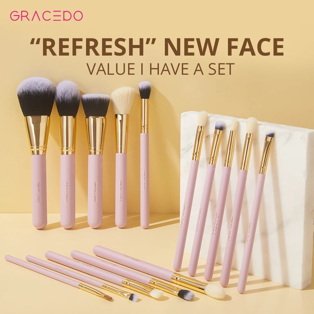 Gracedo professional makeup tool brush set wholesale custom logo case pink handle high quality vegan luxury makeup brush set