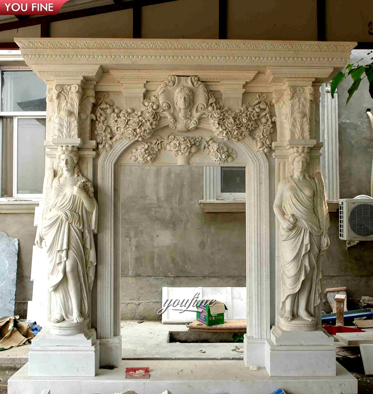 Custom European Luxurious Big White Marble Door Frame Statue Column Surround