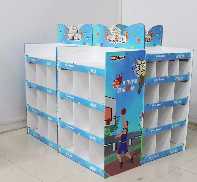 Supermarket Promotional Cardboard Half Full 1/4 Pallet Display Corrugated Stackable PDQ Display Tray Rack For Sport Basketball