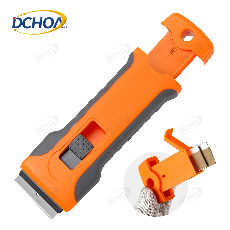 DCHOA Car Wrapping Window Tint Glass Clean Long Handle Razor Scraper With Backup Blades Storage Box