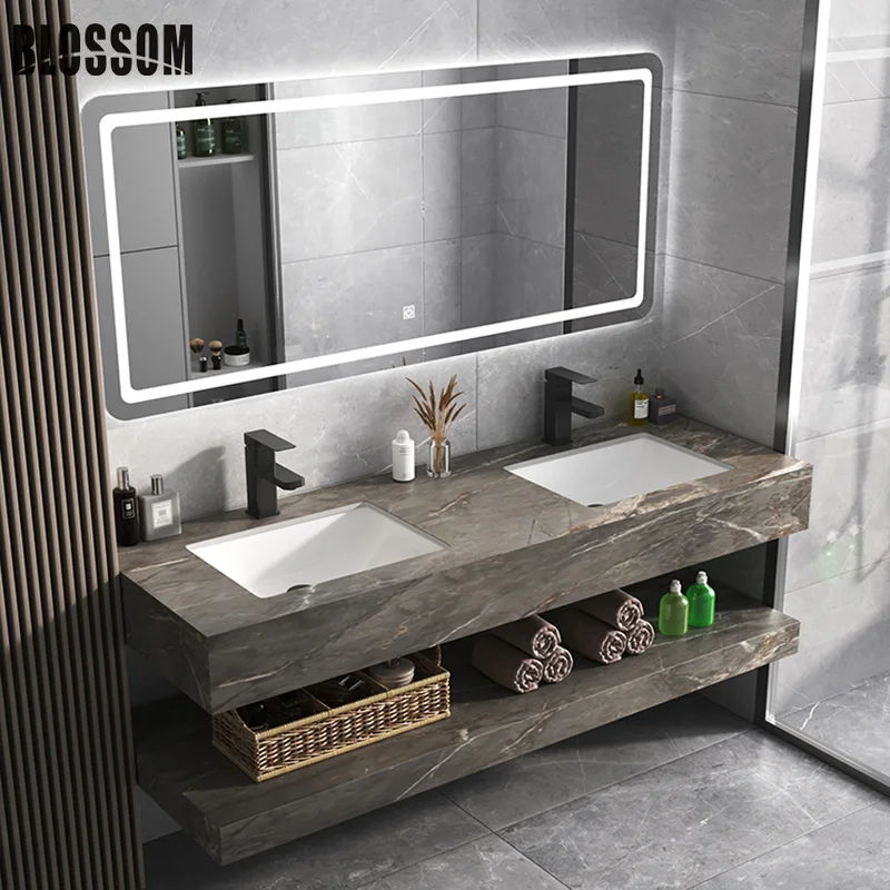 High Quality Modern Rock Slab Ceramic Wash Basin Square Floating Marble Bathroom Sink Home/Hotel Hand Wash Use Mount
