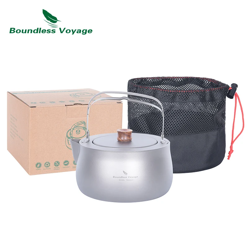Boundless Voyage Pure Titanium Kettle With Folding Handle Filter Outdoor Camping Teapot Coffee Jug Pot 800ml Lightweight