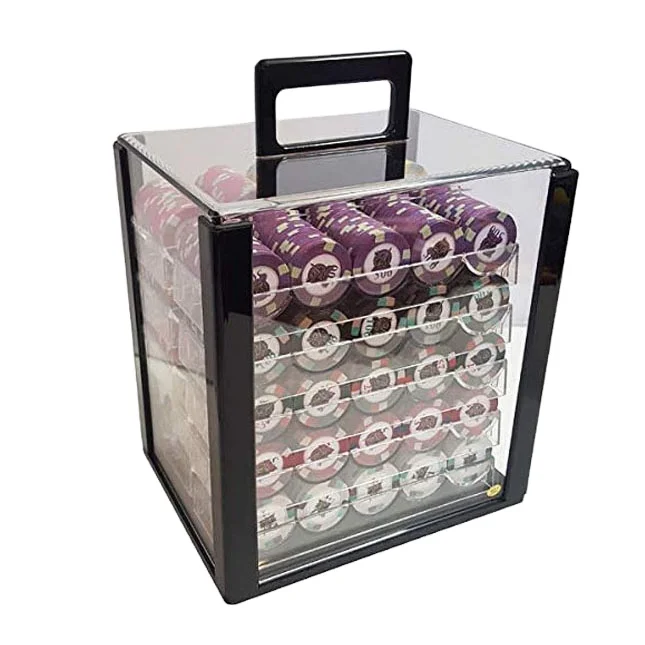 custom logo clear acrylic and aluminum  poker chip case with chip tray for  600/1000chips