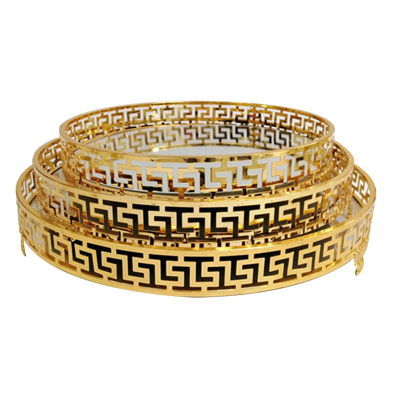 Dali Round Arabic Eid Mubarak Gold Metal Serving Trays For Muslim