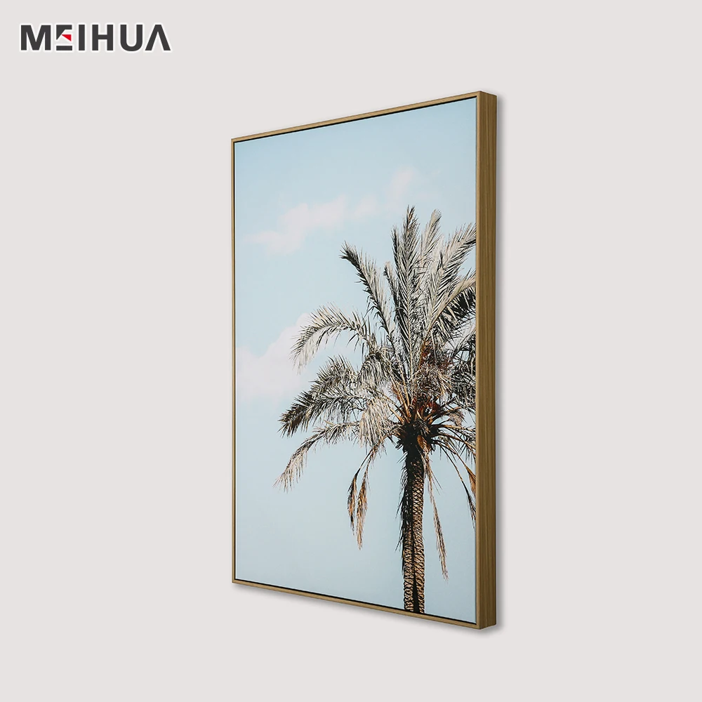 Palm Trees Natural Framed Canvas Wall Art- Tropical Leaf Print-Tropical Wall Art floating frame Canvas Print