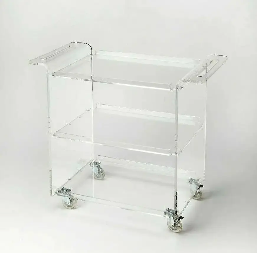 Custom Acrylic Bar Cart Transparent Acrylic Serving Trolley For Home /Hotel /Restaurant