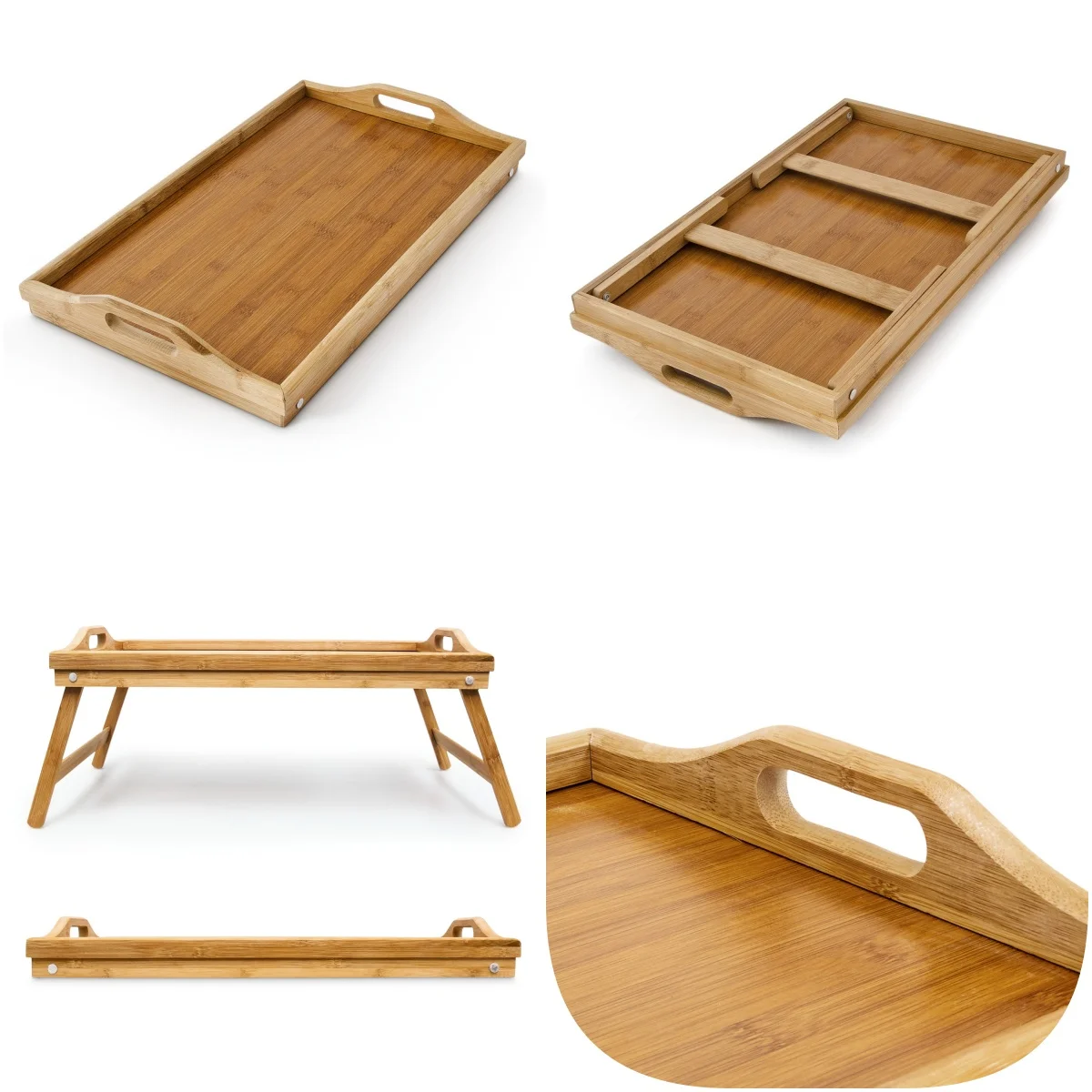Bamboo Bed Tray Table with Folding Legs Handles for Eating Dinner Snack for Bedroom Hospital Foldable Breakfast Serving Tray